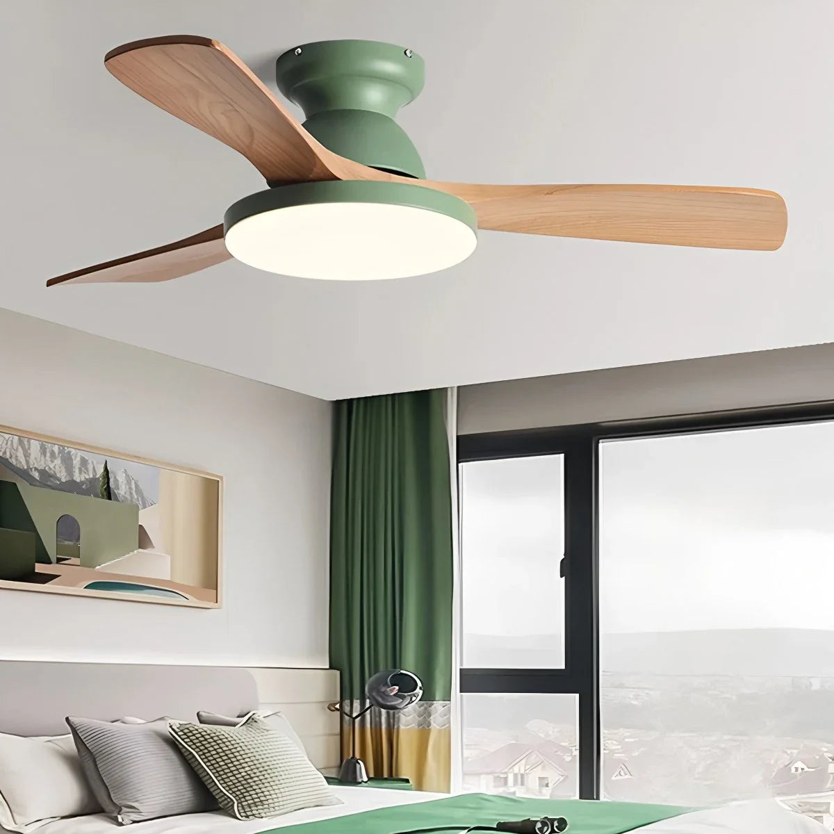Feyran Vintage 3-leaf Solid Wood Ceiling Fan Lamp