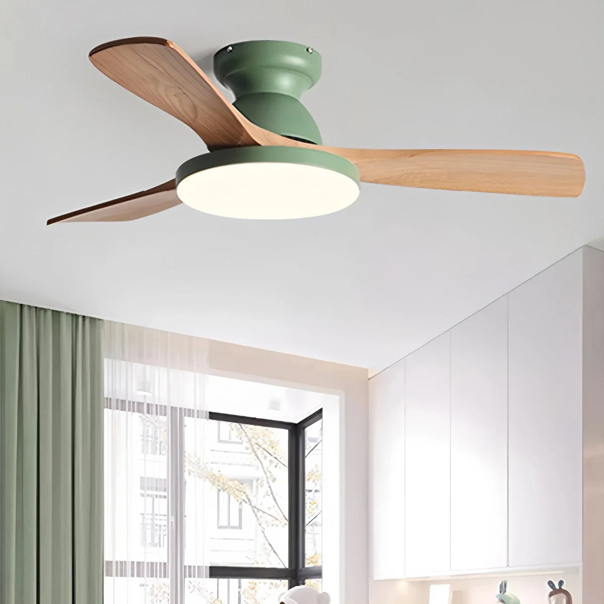 Feyran Vintage 3-leaf Solid Wood Ceiling Fan Lamp