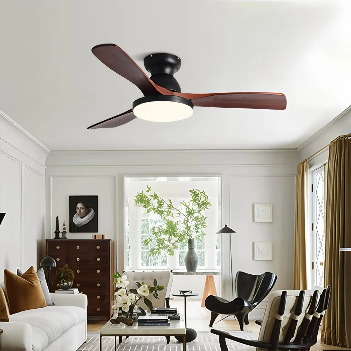 Feyran Vintage 3-leaf Solid Wood Ceiling Fan Lamp