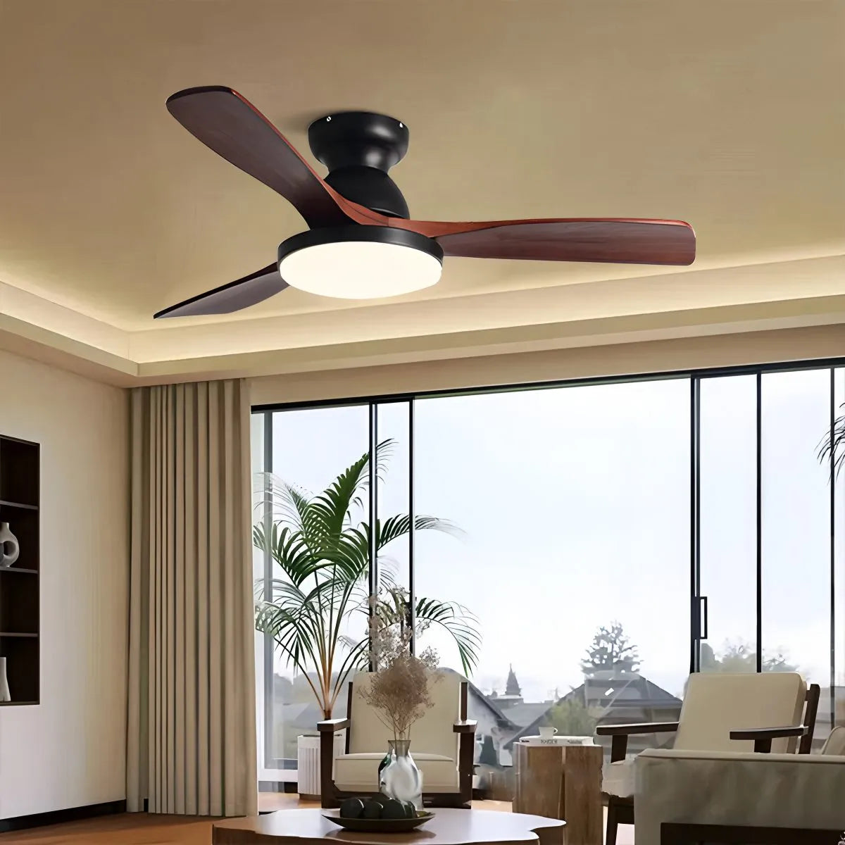 Feyran Vintage 3-leaf Solid Wood Ceiling Fan Lamp