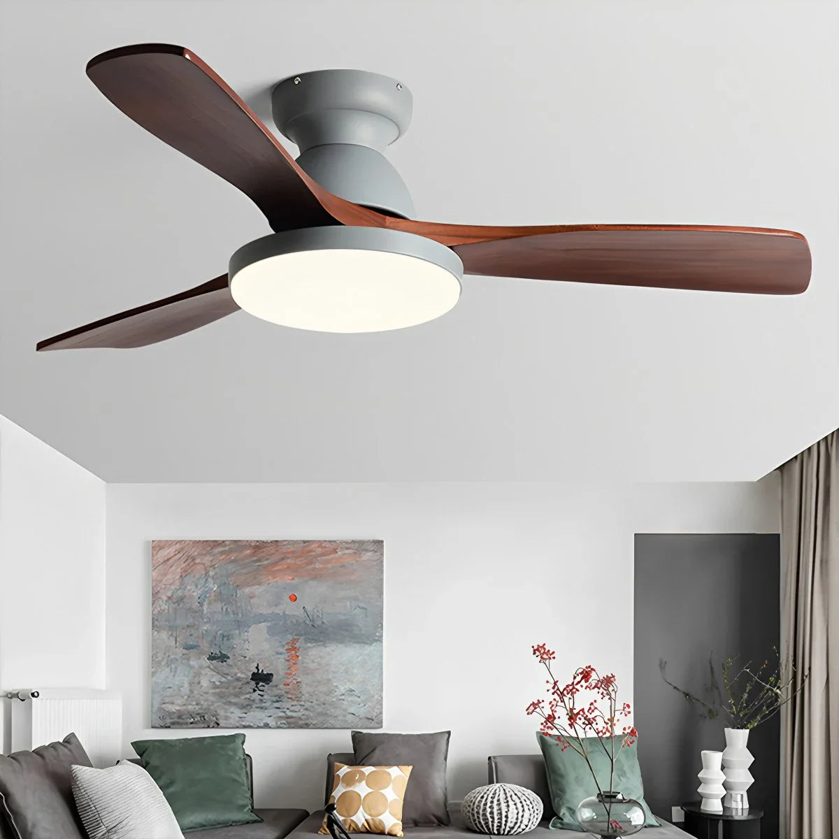 Feyran Vintage 3-leaf Solid Wood Ceiling Fan Lamp