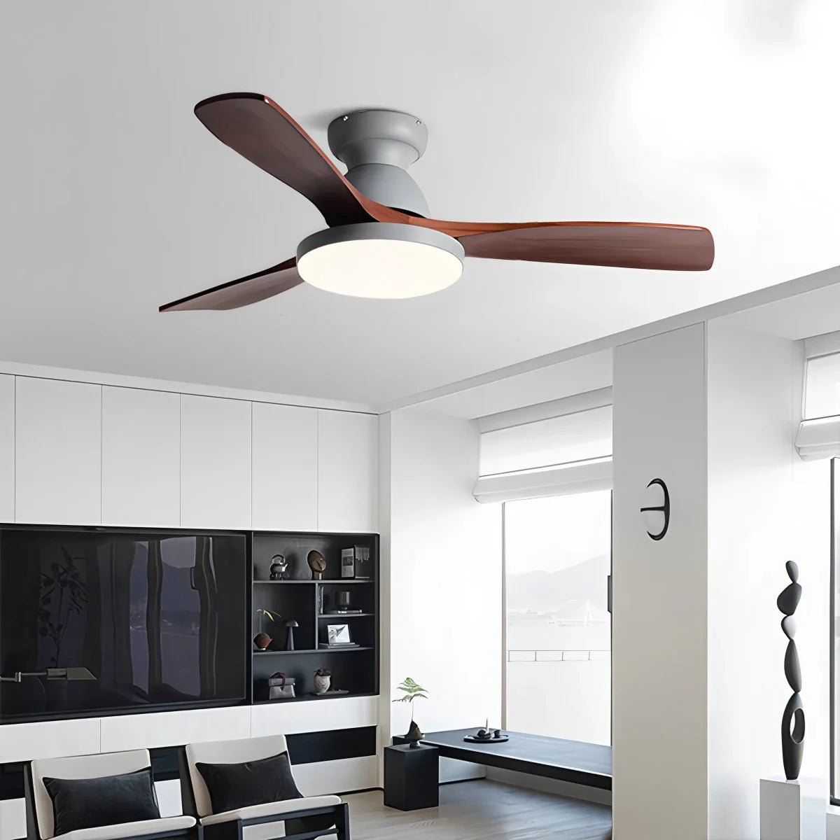 Feyran Vintage 3-leaf Solid Wood Ceiling Fan Lamp