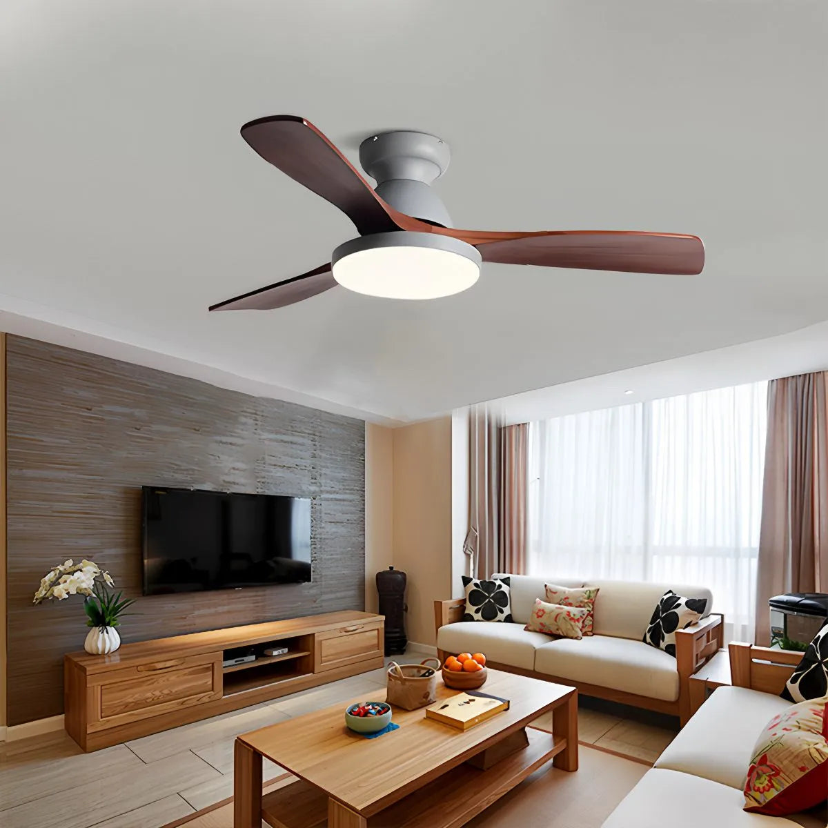 Feyran Vintage 3-leaf Solid Wood Ceiling Fan Lamp