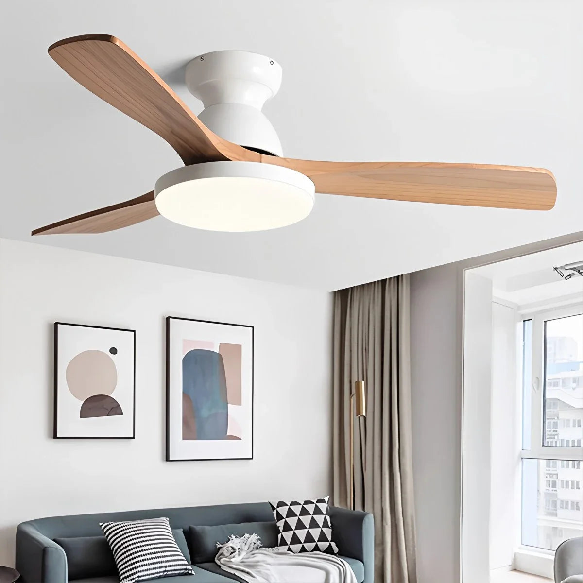 Feyran Vintage 3-leaf Solid Wood Ceiling Fan Lamp