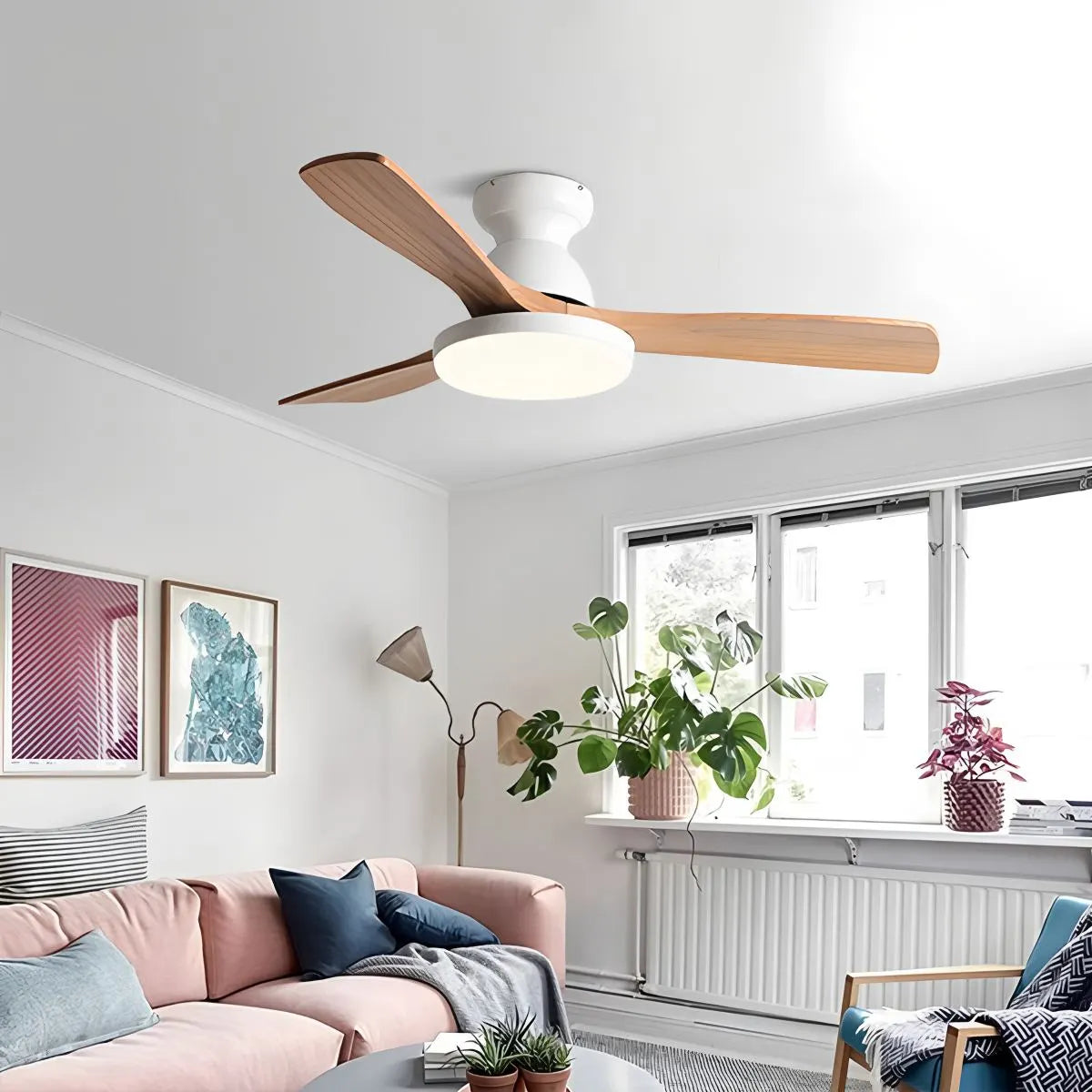 Feyran Vintage 3-leaf Solid Wood Ceiling Fan Lamp