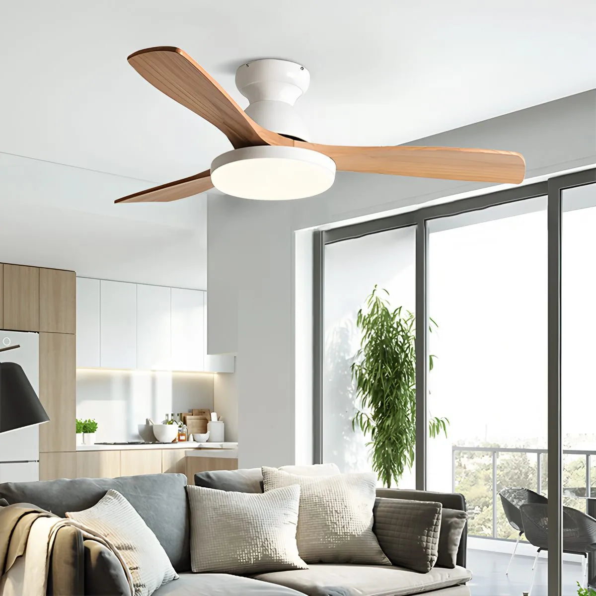Feyran Vintage 3-leaf Solid Wood Ceiling Fan Lamp