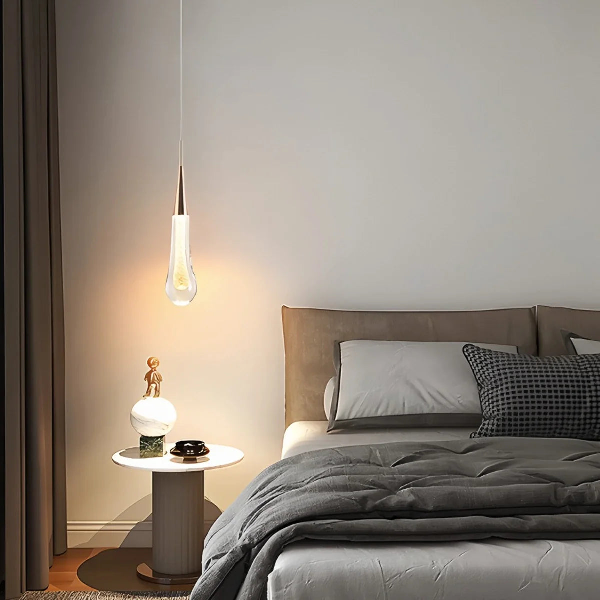 Feyran Drop Crystal Chrome Pendant Light for Bedroom