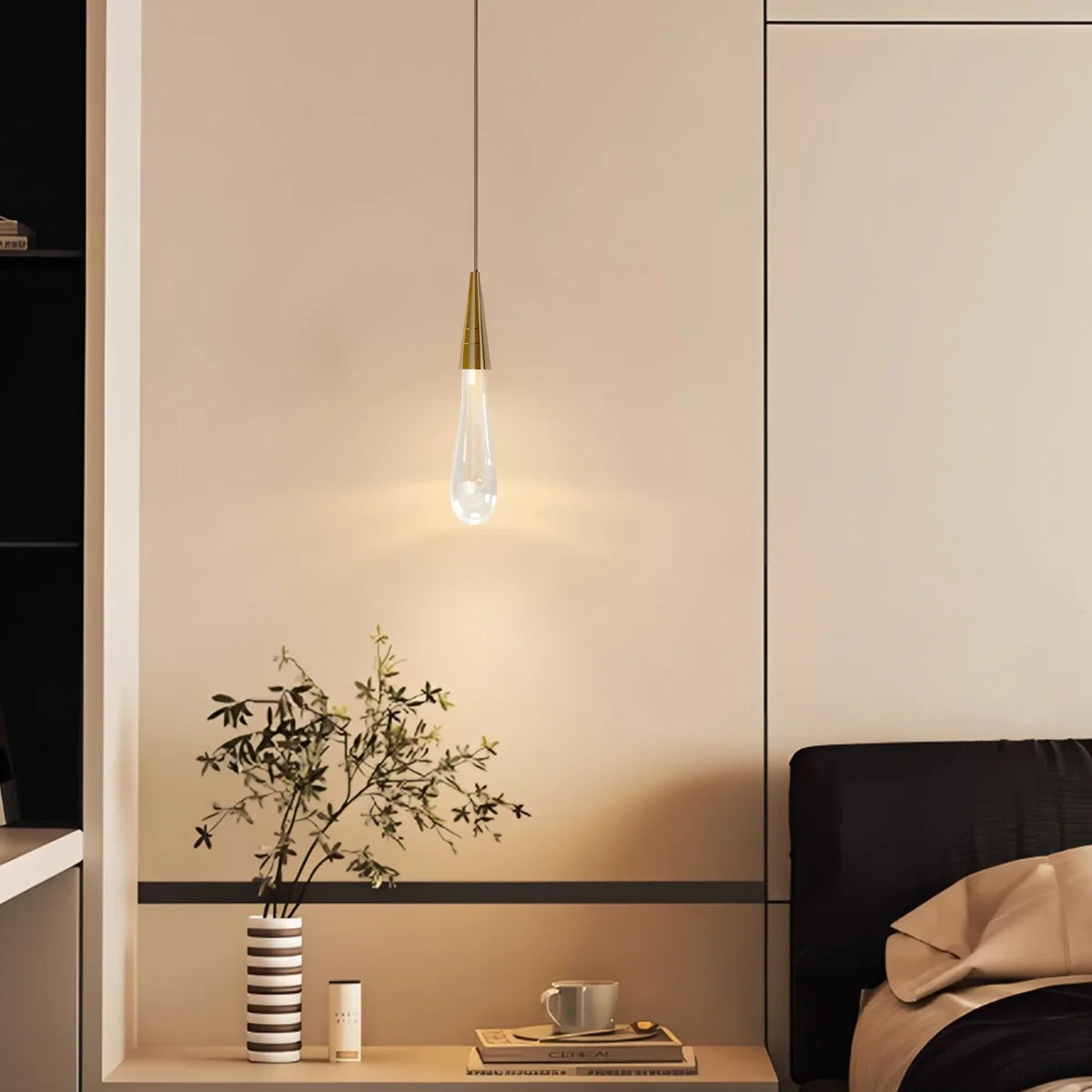 Feyran Drop Crystal Chrome Pendant Light for Bedroom