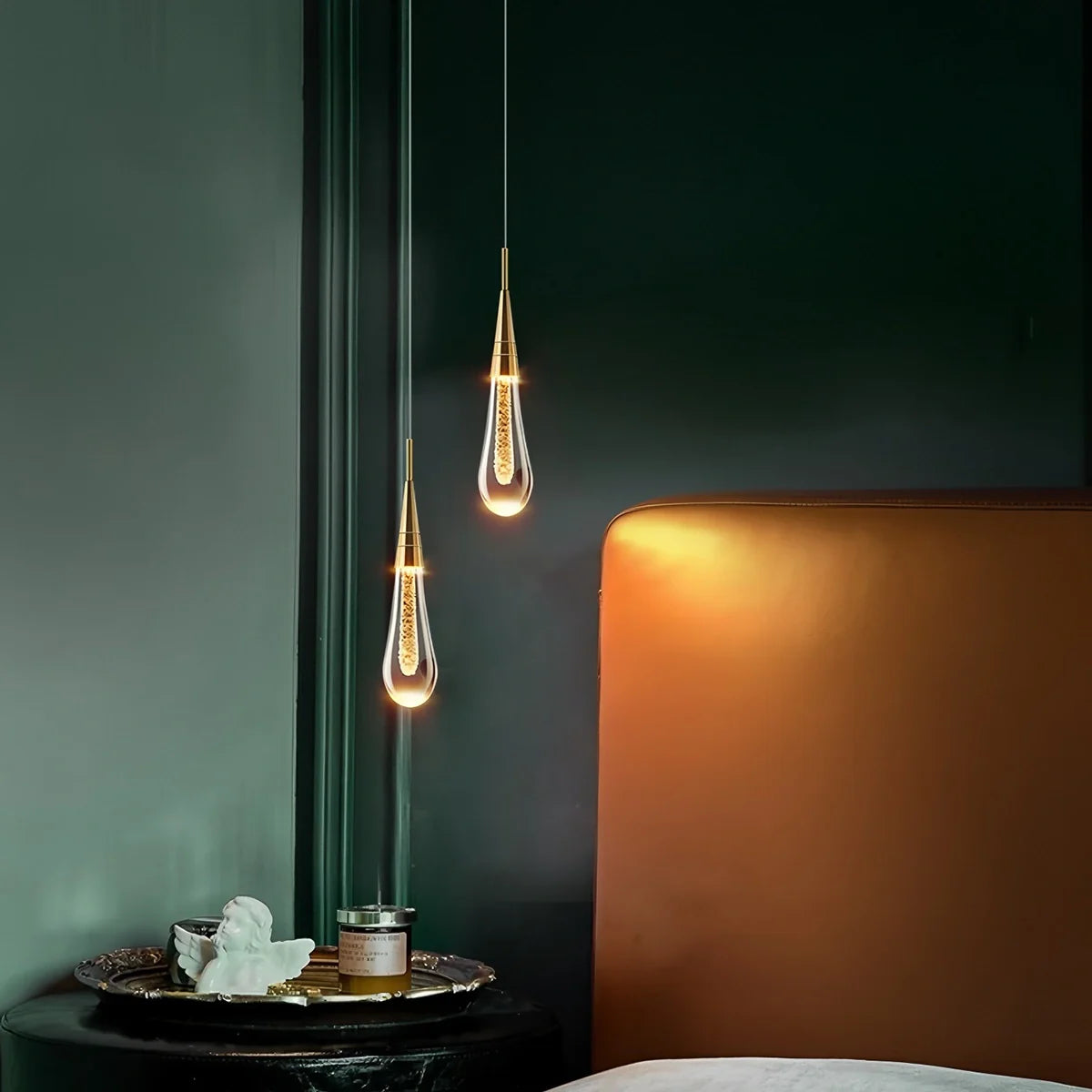 Feyran Drop Crystal Chrome Pendant Light for Bedroom