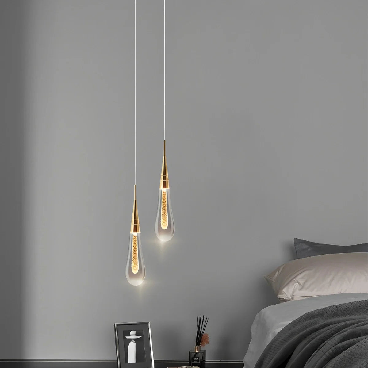 Feyran Drop Crystal Chrome Pendant Light for Bedroom