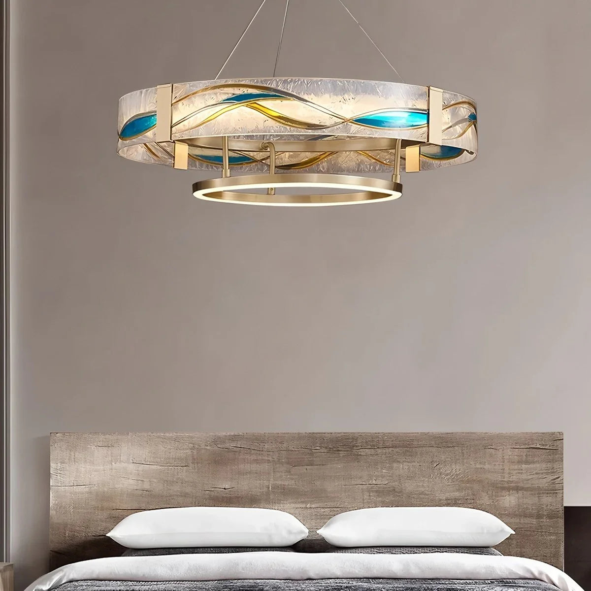 Feyran Enamel Round Brass Chandelier for Dining Area