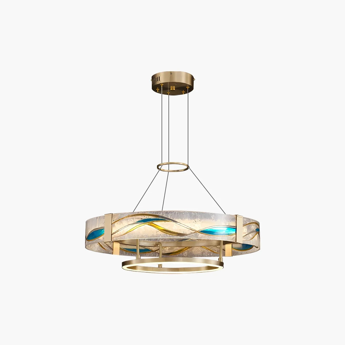 Feyran Enamel Round Brass Chandelier for Dining Area