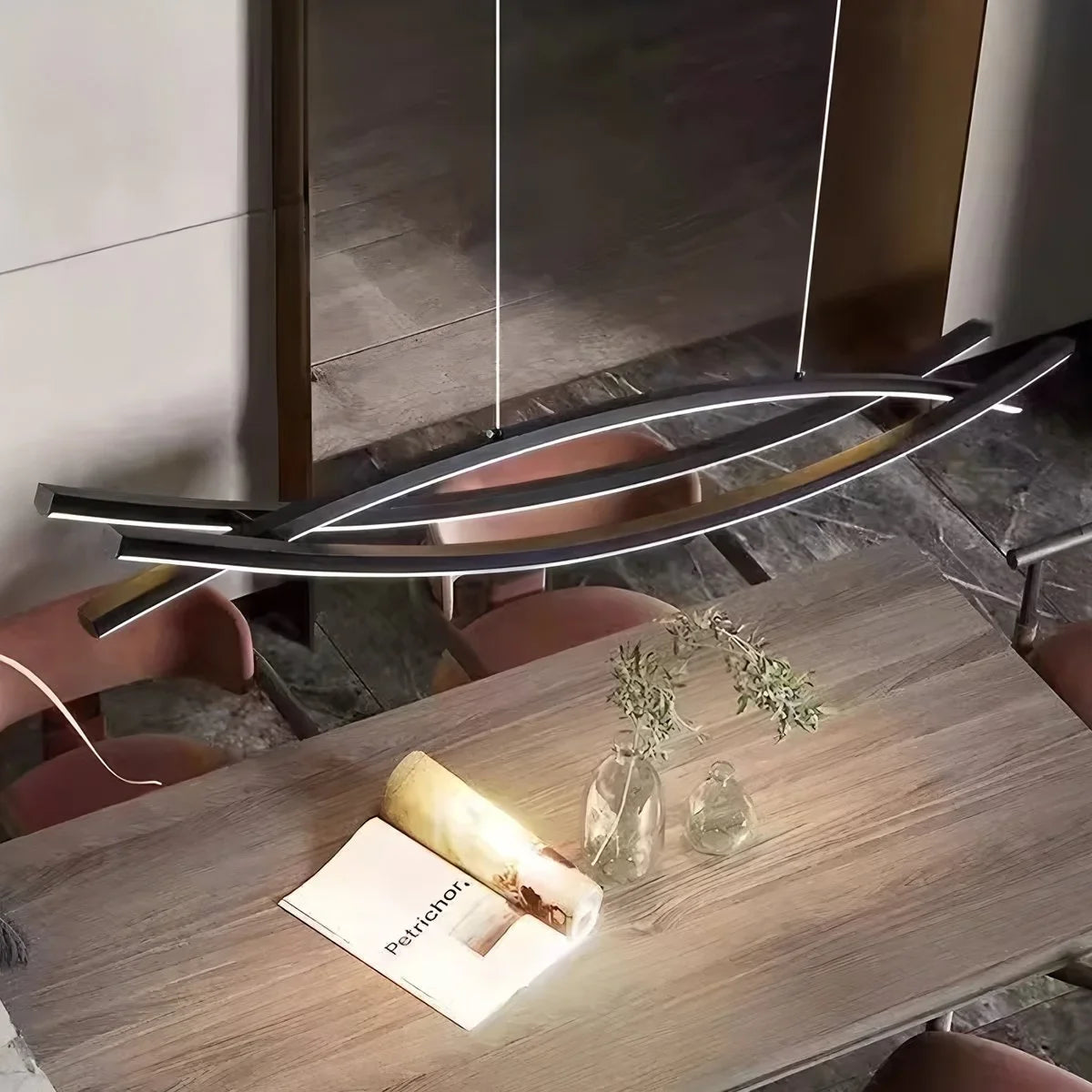 Feyran Eraj Curved LED Pendant Light for Kitchen Island