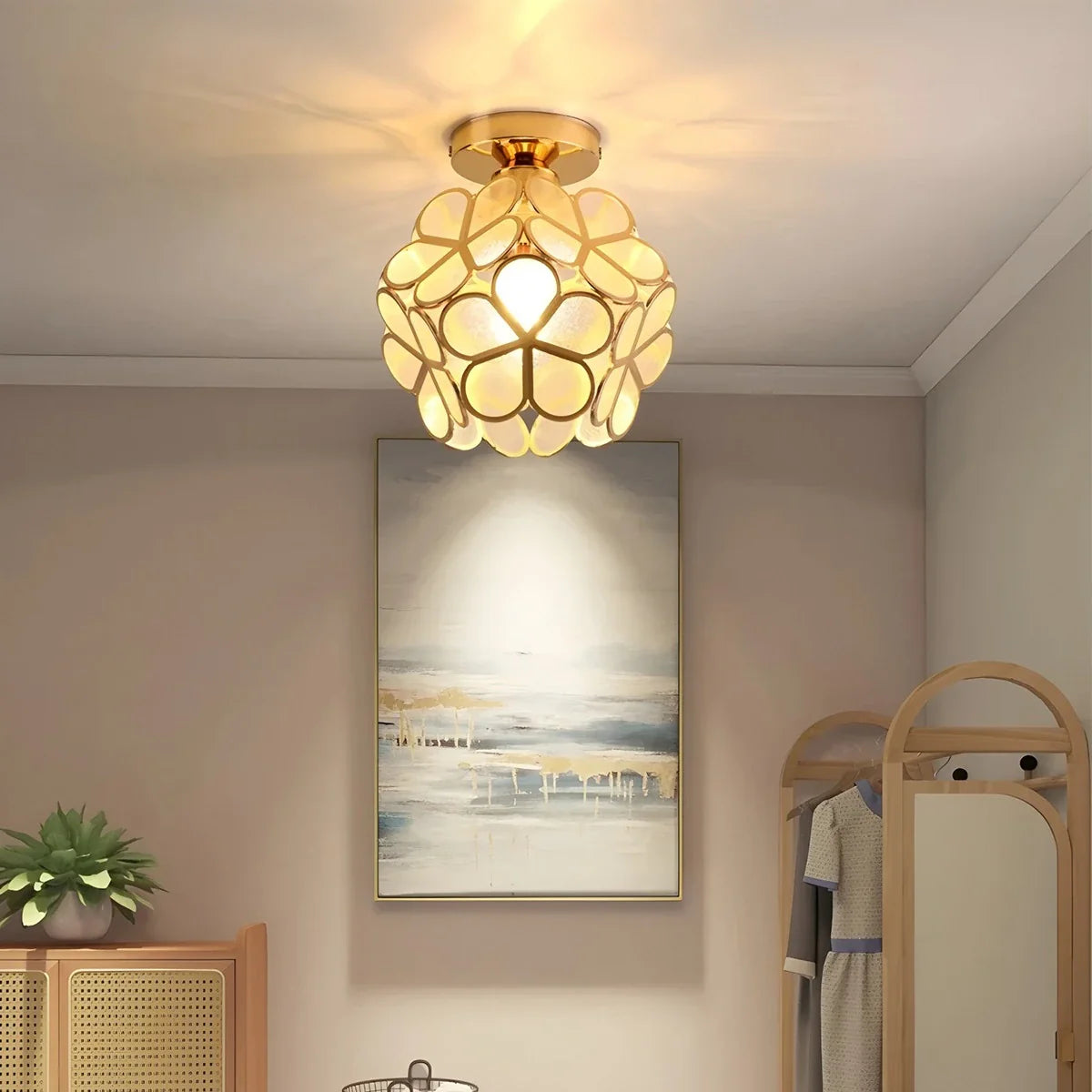 Feyran European Style Copper Glass Ceiling Lamp-E