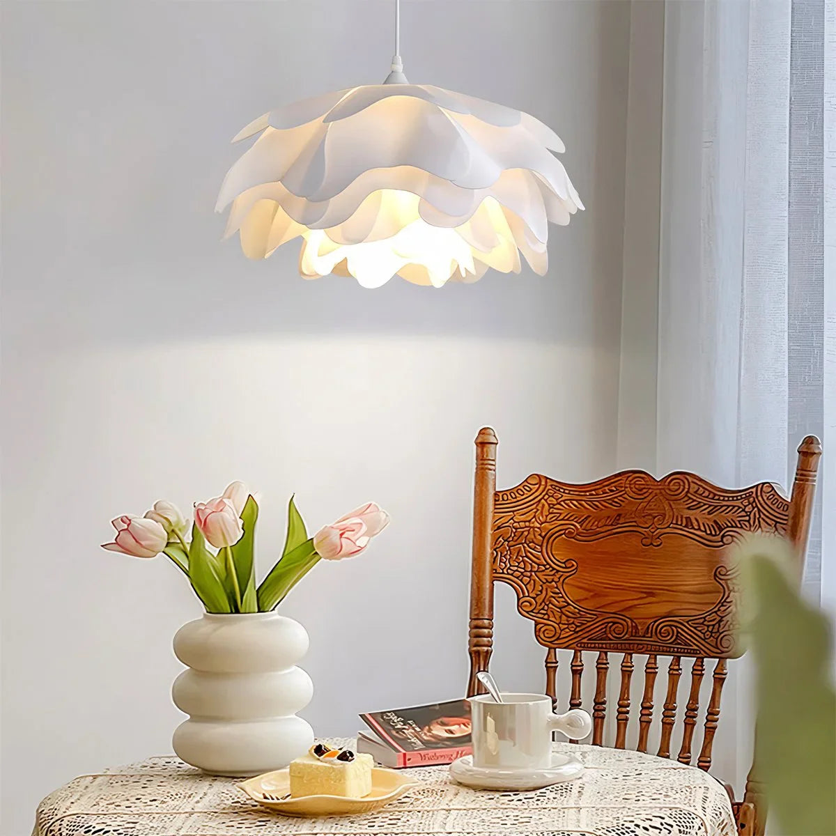 Feyran Flower Shaped White Pendant Lamp for Bedroom