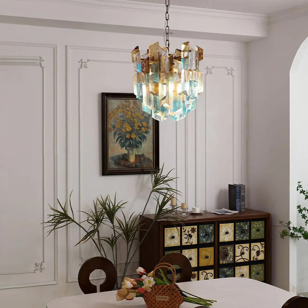 Feyran French Retro Ice Edged Glass Pendant Light
