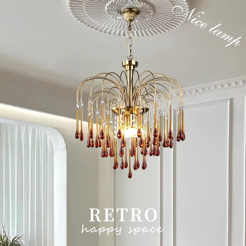 Feyran French Retro Water Drop Glass Chandelier