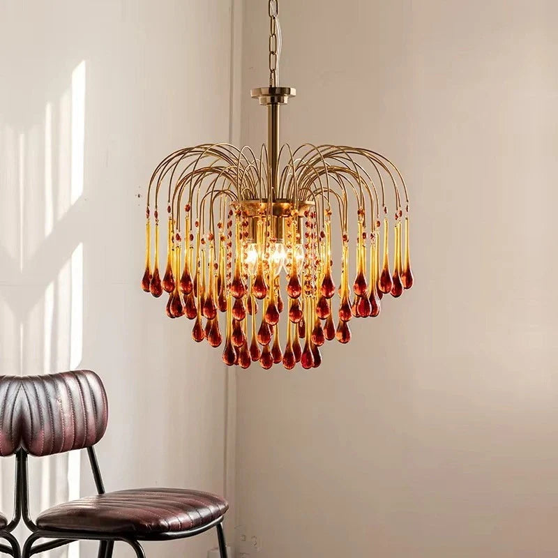 Feyran French Retro Water Drop Glass Chandelier