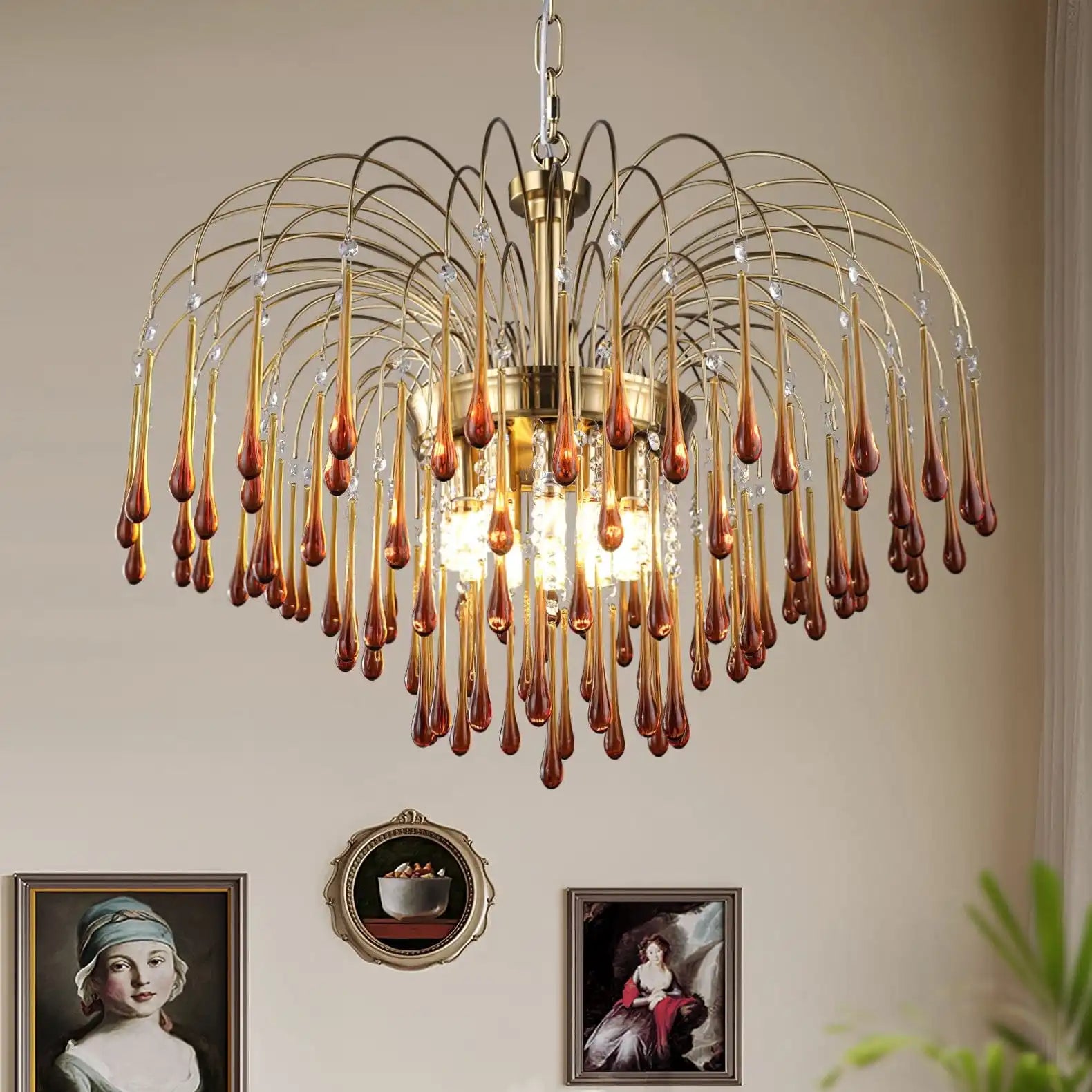 Feyran French Retro Water Drop Glass Chandelier