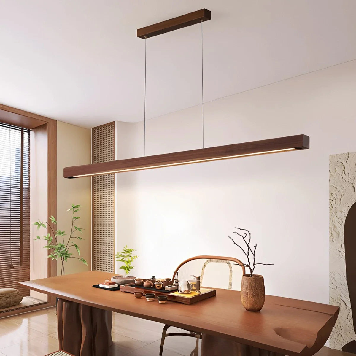 Feyran Fulbert Linear Wooden Pendant Light for Kitchen