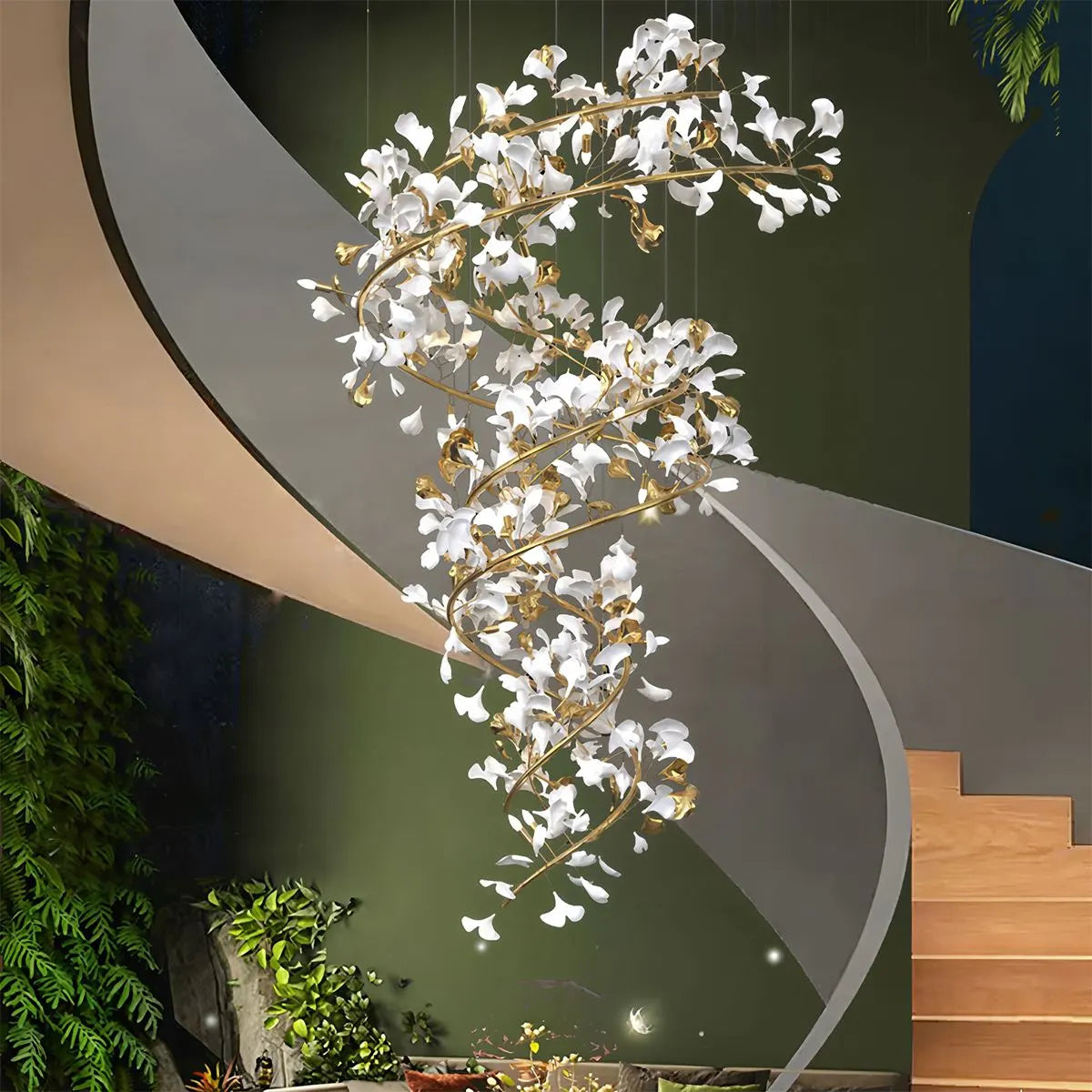 Feyran Ginkgo Chandelier Q for High Ceiling