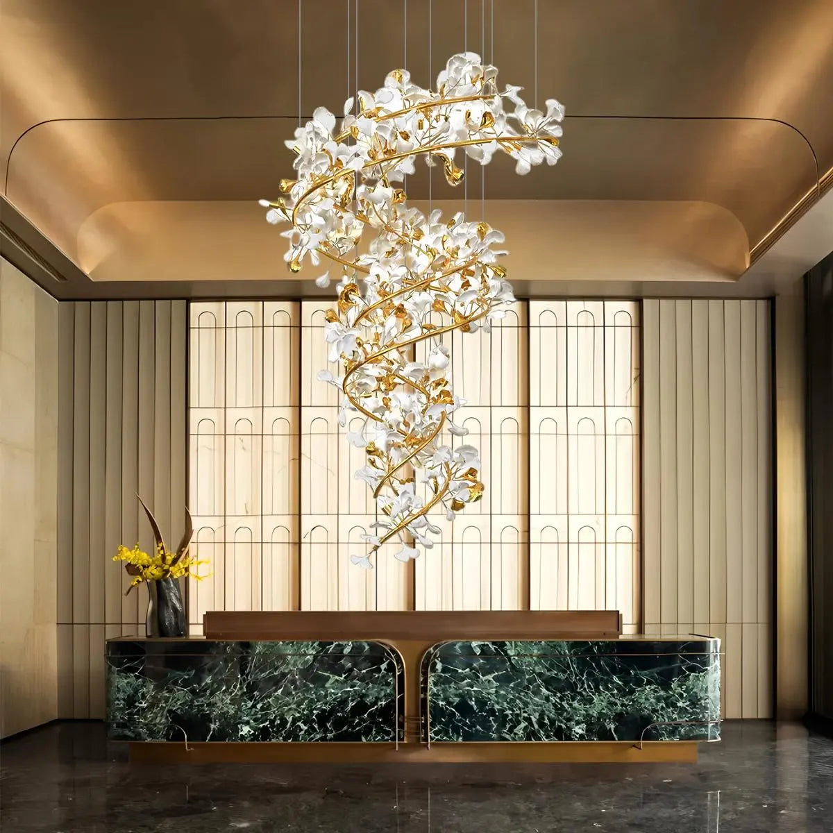 Feyran Ginkgo Chandelier Q for High Ceiling