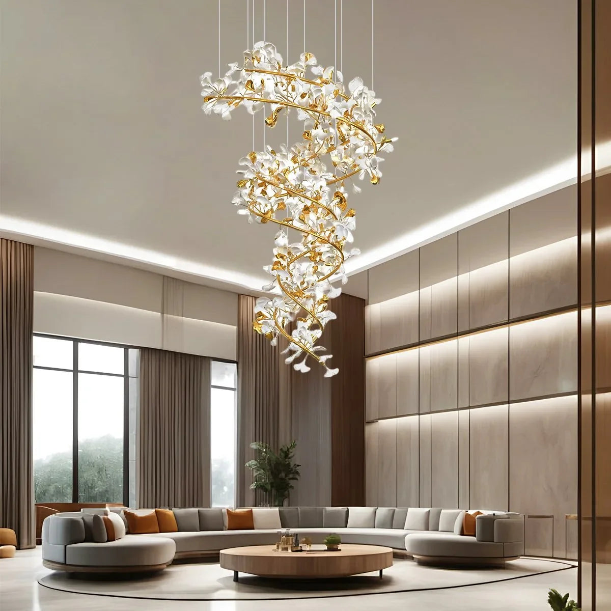 Feyran Ginkgo Chandelier Q for High Ceiling