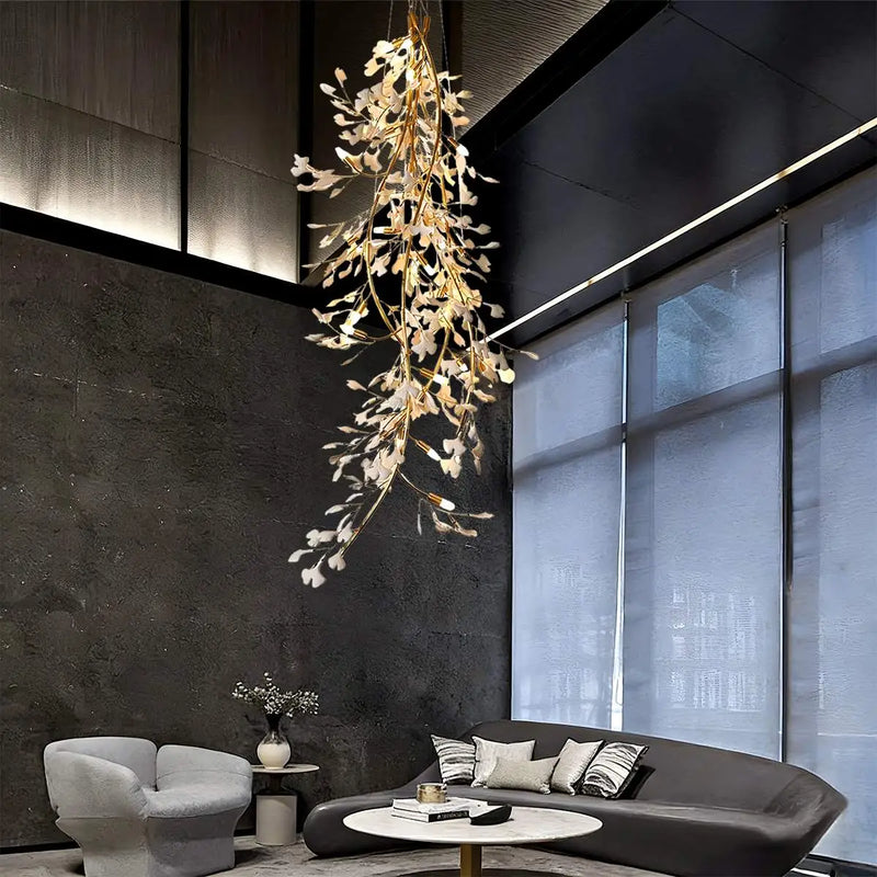 Feyran Ginkgo Long Branch Chandelier for High Ceiling
