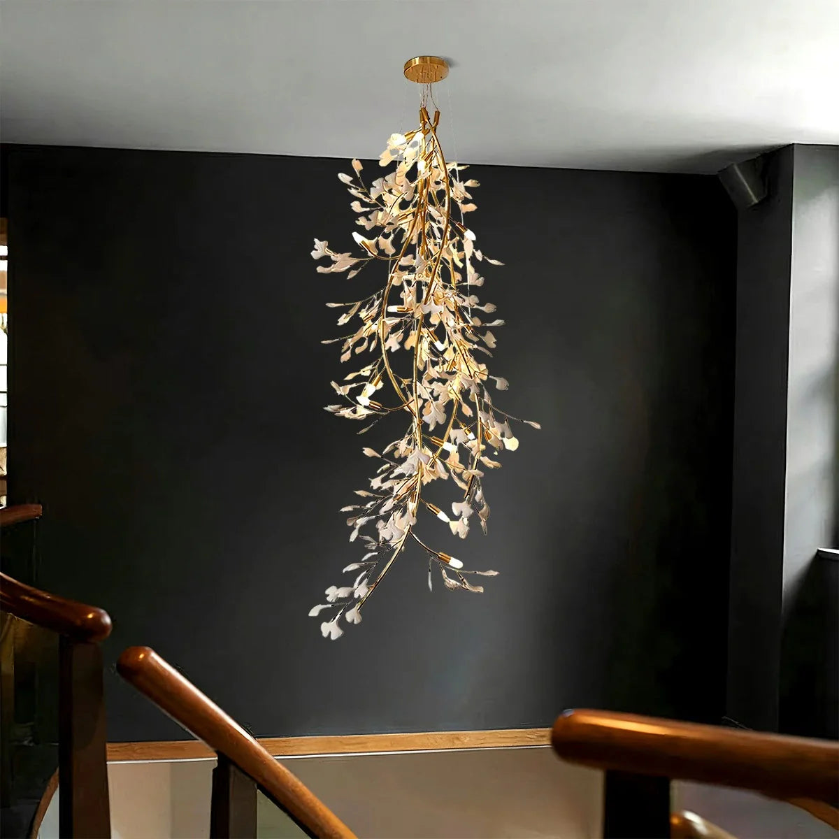 Feyran Ginkgo Long Branch Chandelier for High Ceiling