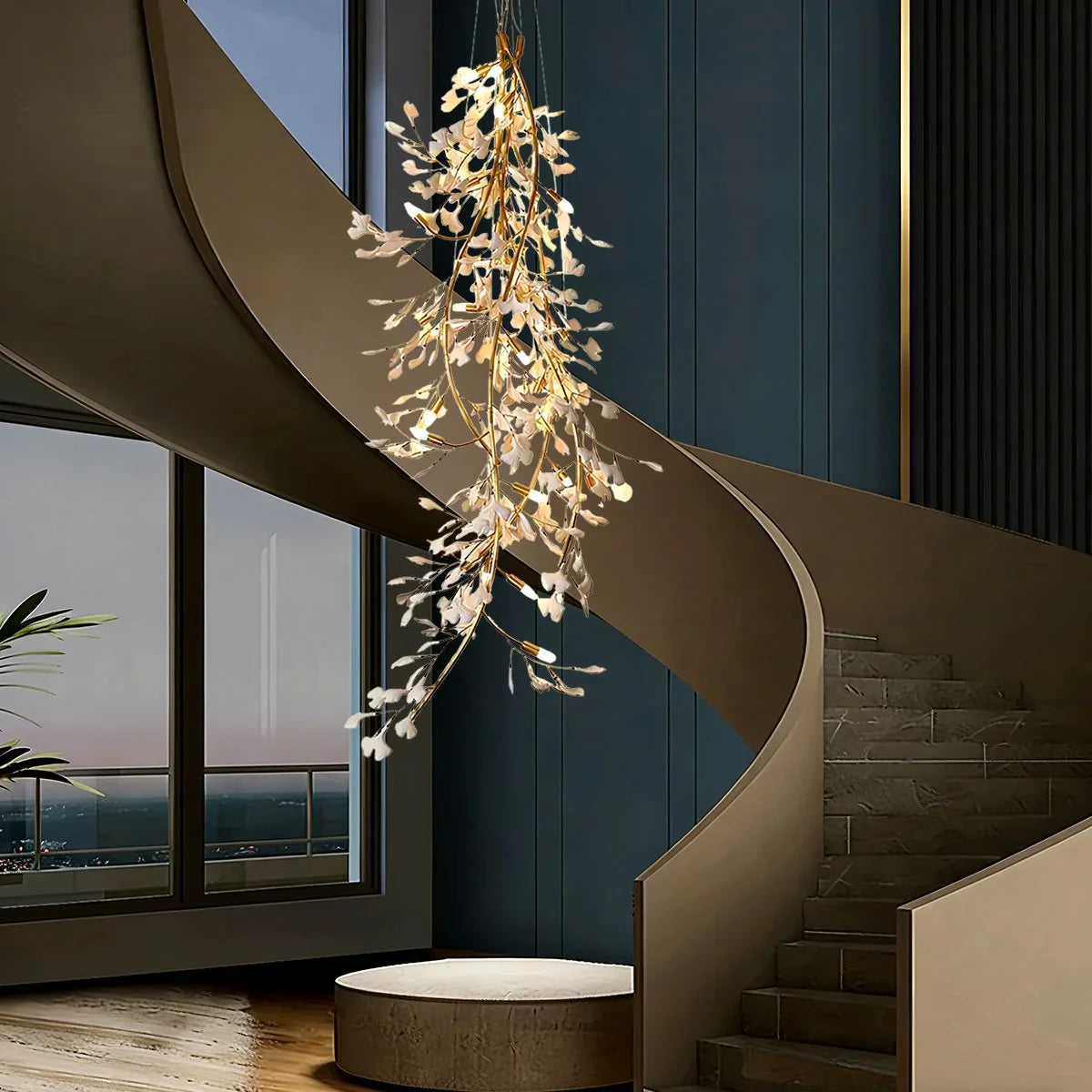 Feyran Ginkgo Long Branch Chandelier for High Ceiling