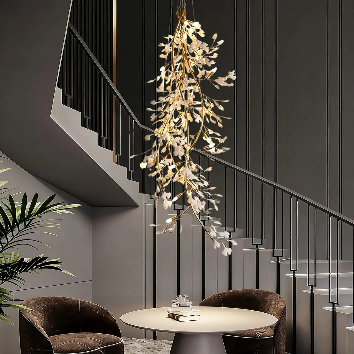 Feyran Ginkgo Long Branch Chandelier for High Ceiling