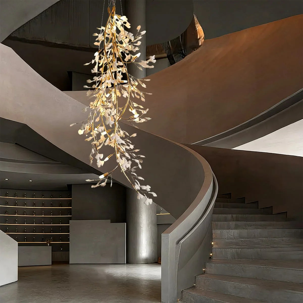 Feyran Ginkgo Long Branch Chandelier for High Ceiling