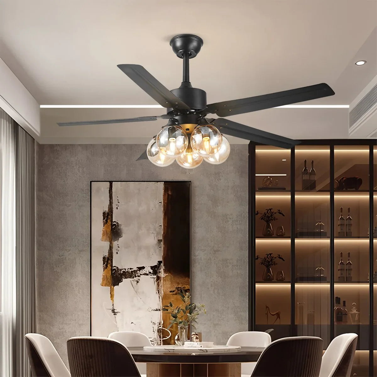 Feyran American Retro Glass Globe Ceiling Fan Light
