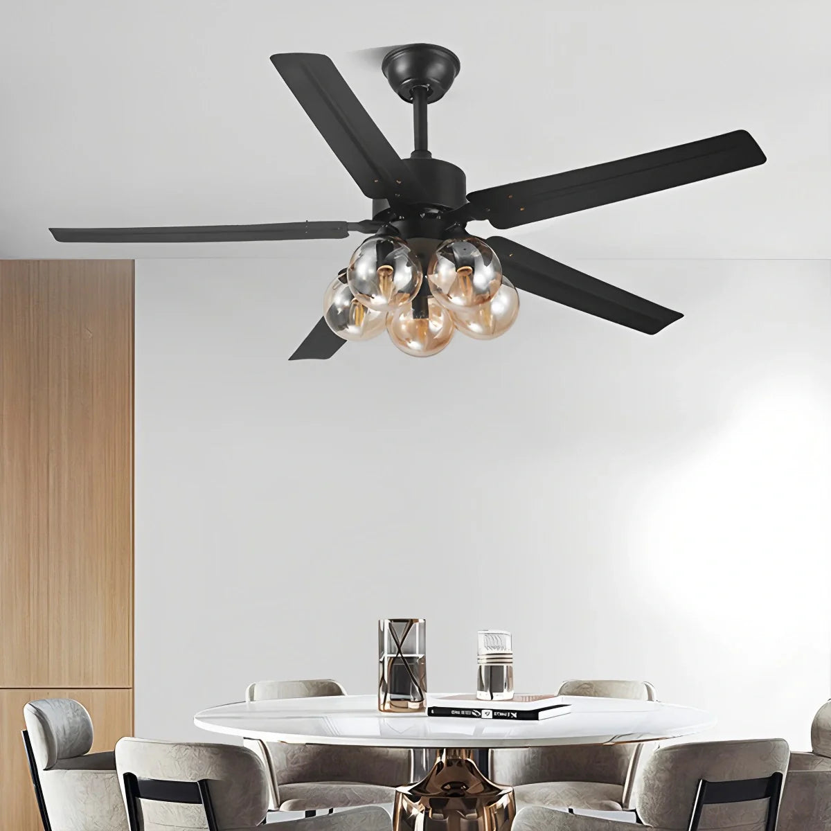 Feyran American Retro Glass Globe Ceiling Fan Light