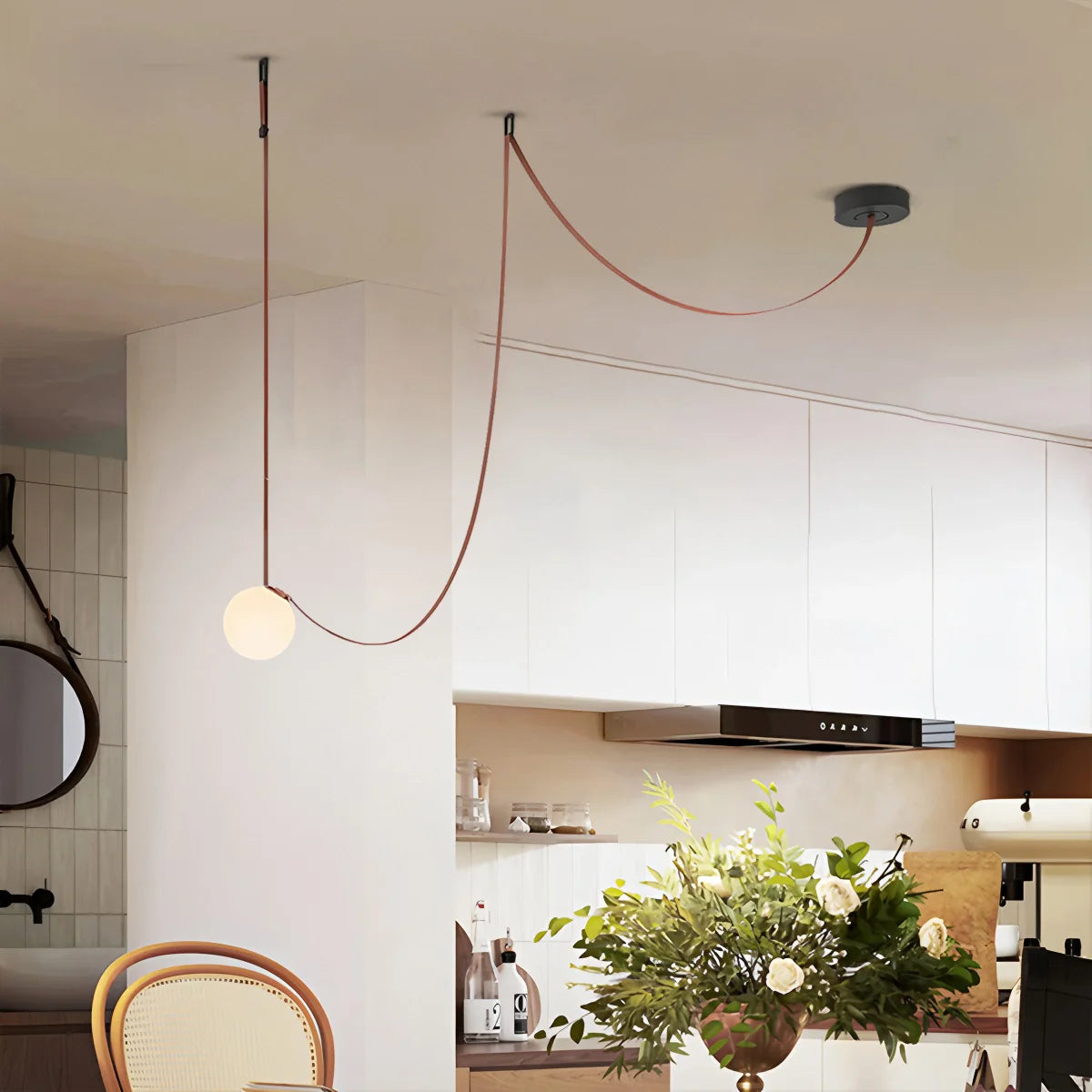 Feyran Modern Leather Strap Globe Pendant Light
