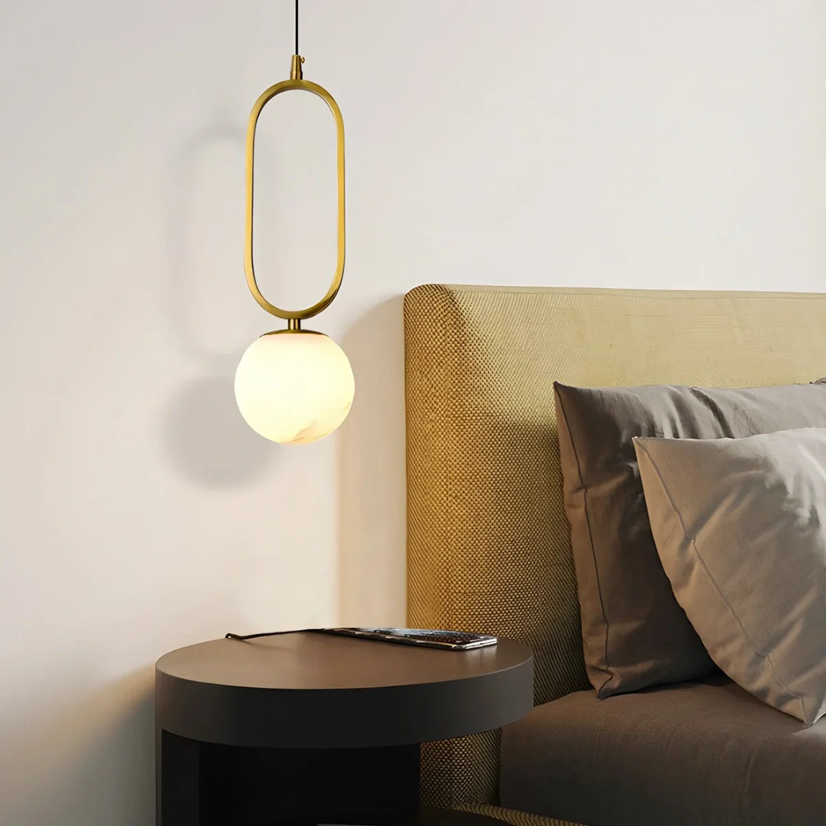 Feyran Gong Alabaster Globe Pendant Light for Bedroom
