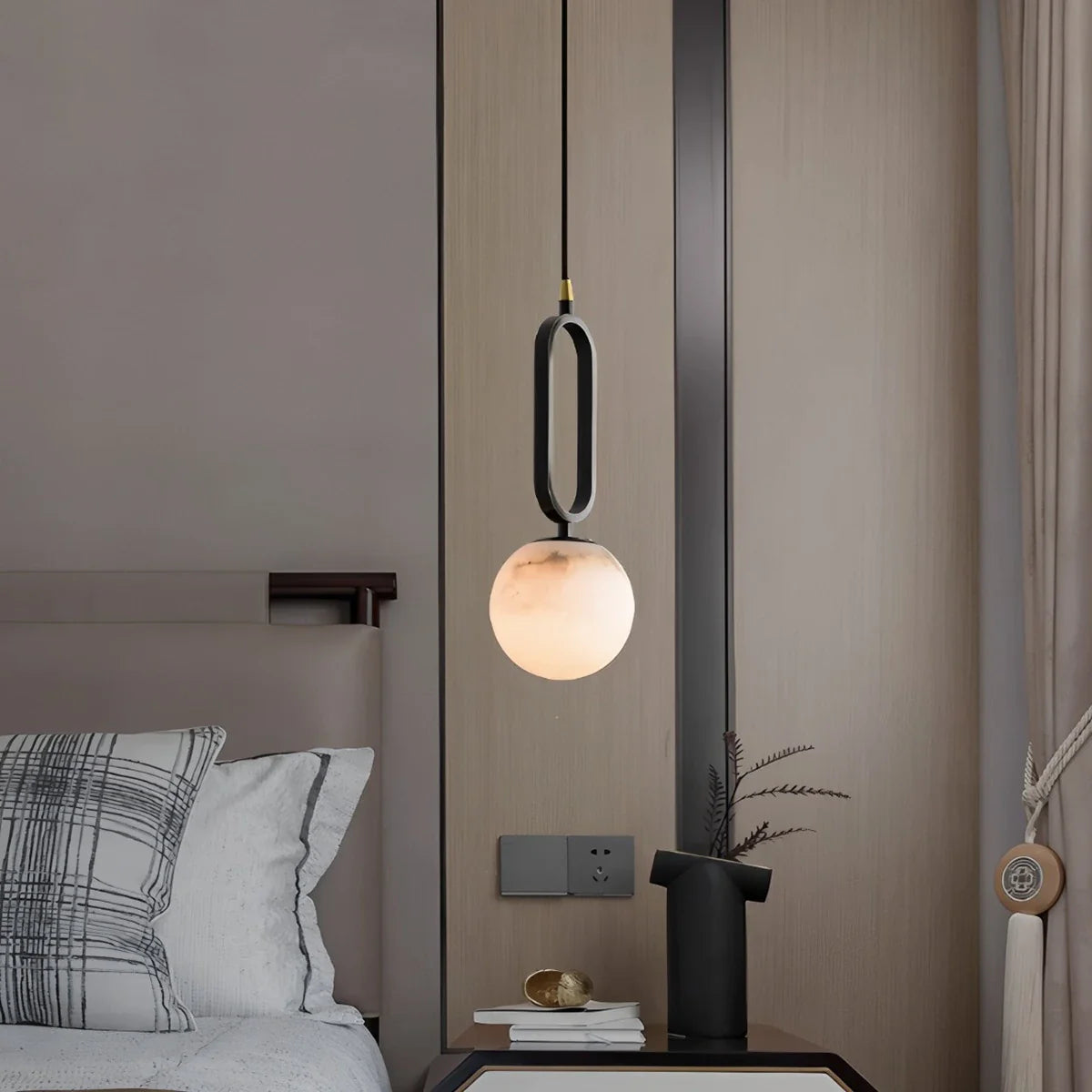 Feyran Gong Alabaster Globe Pendant Light for Bedroom