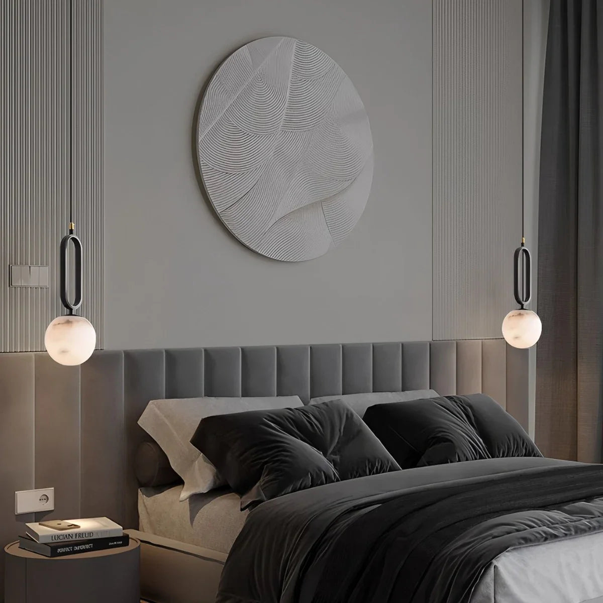 Feyran Gong Alabaster Globe Pendant Light for Bedroom