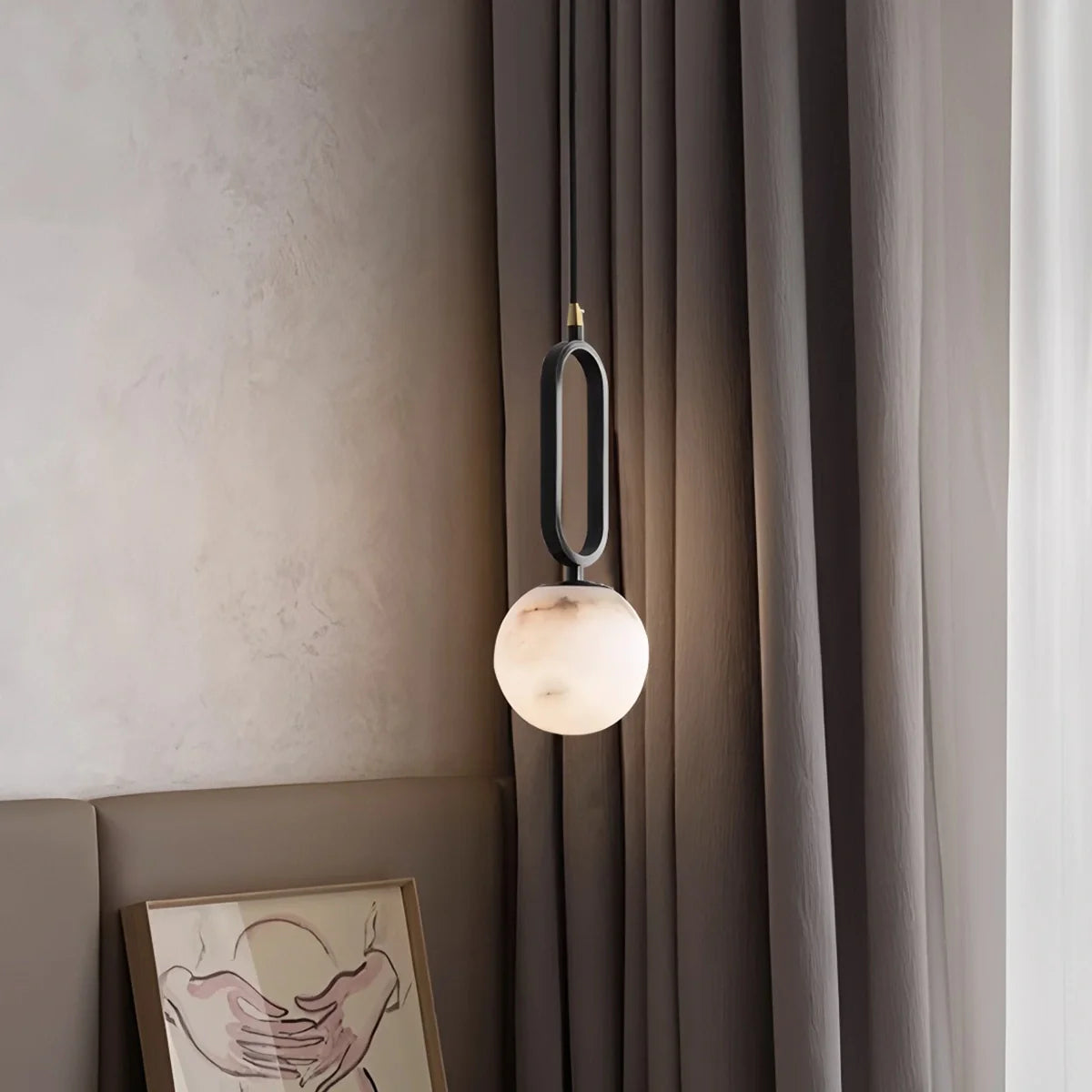 Feyran Gong Alabaster Globe Pendant Light for Bedroom