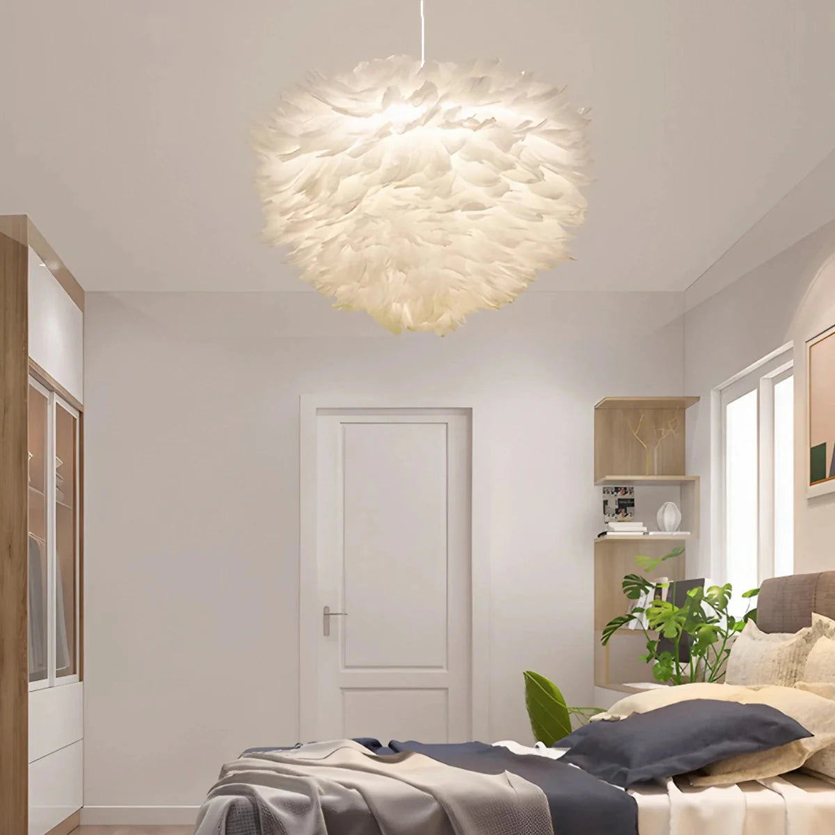 Feyran Goose Feather Pendant Light for Bedroom