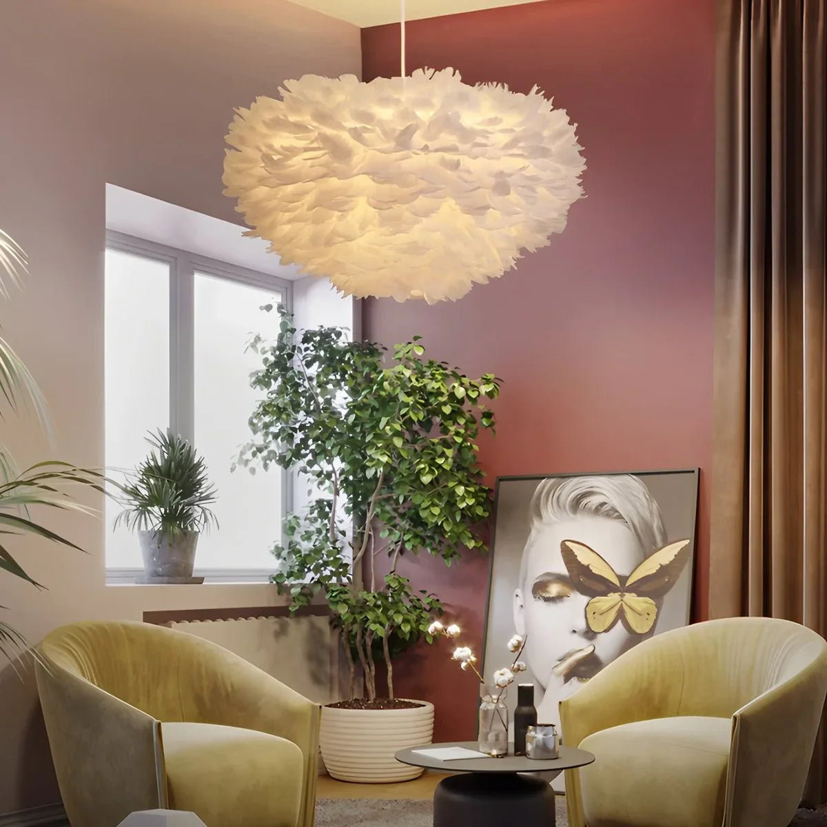 Feyran Goose Feather Pendant Light for Bedroom
