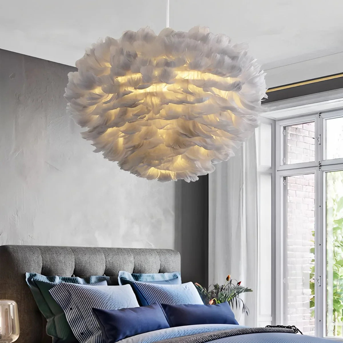 Feyran Goose Feather Pendant Light for Bedroom