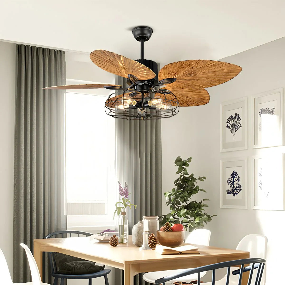 Feyran Industrial Tropical Palm Leaves Ceiling Fan Light