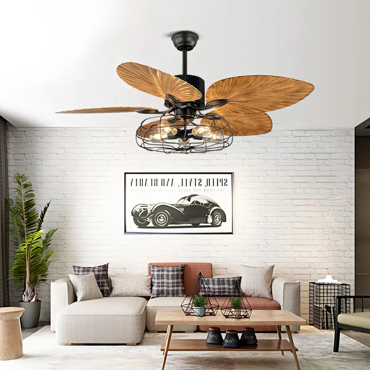 Feyran Industrial Tropical Palm Leaves Ceiling Fan Light