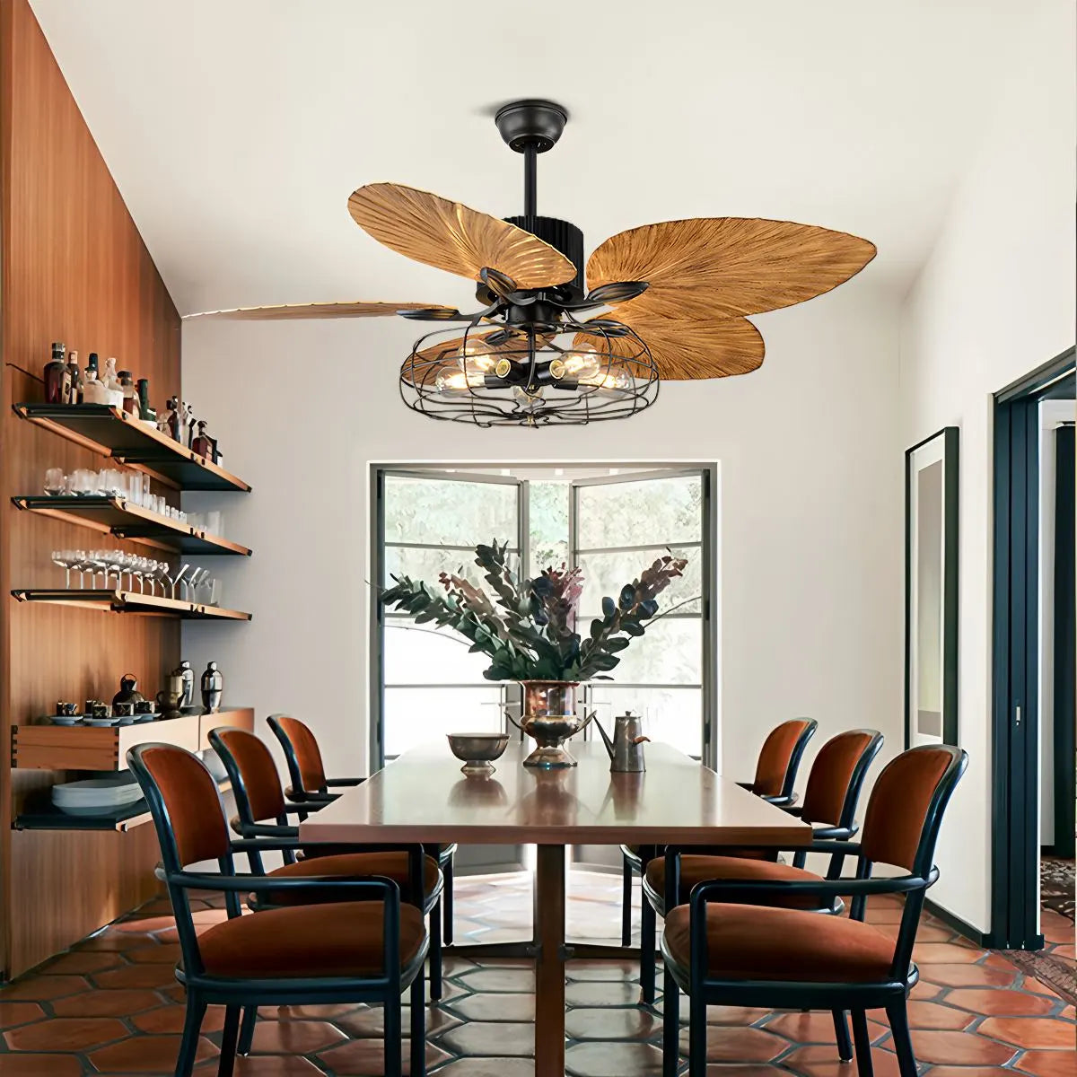 Feyran Industrial Tropical Palm Leaves Ceiling Fan Light