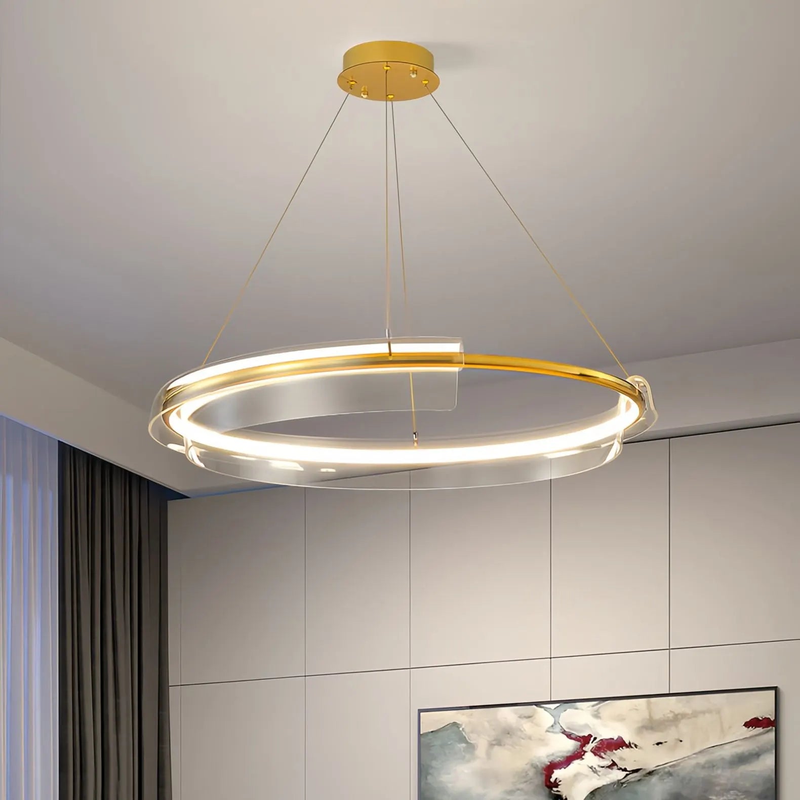 Feyran Iron Acrylic Circular Chandelier for Living Room
