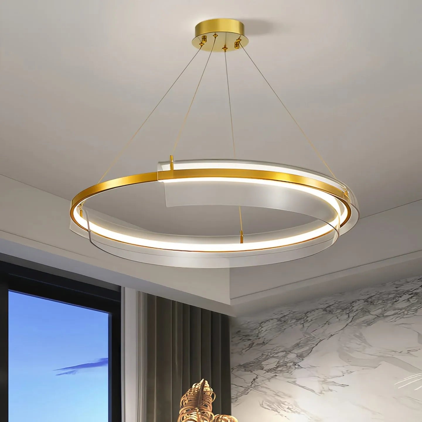 Feyran Iron Acrylic Circular Chandelier for Living Room