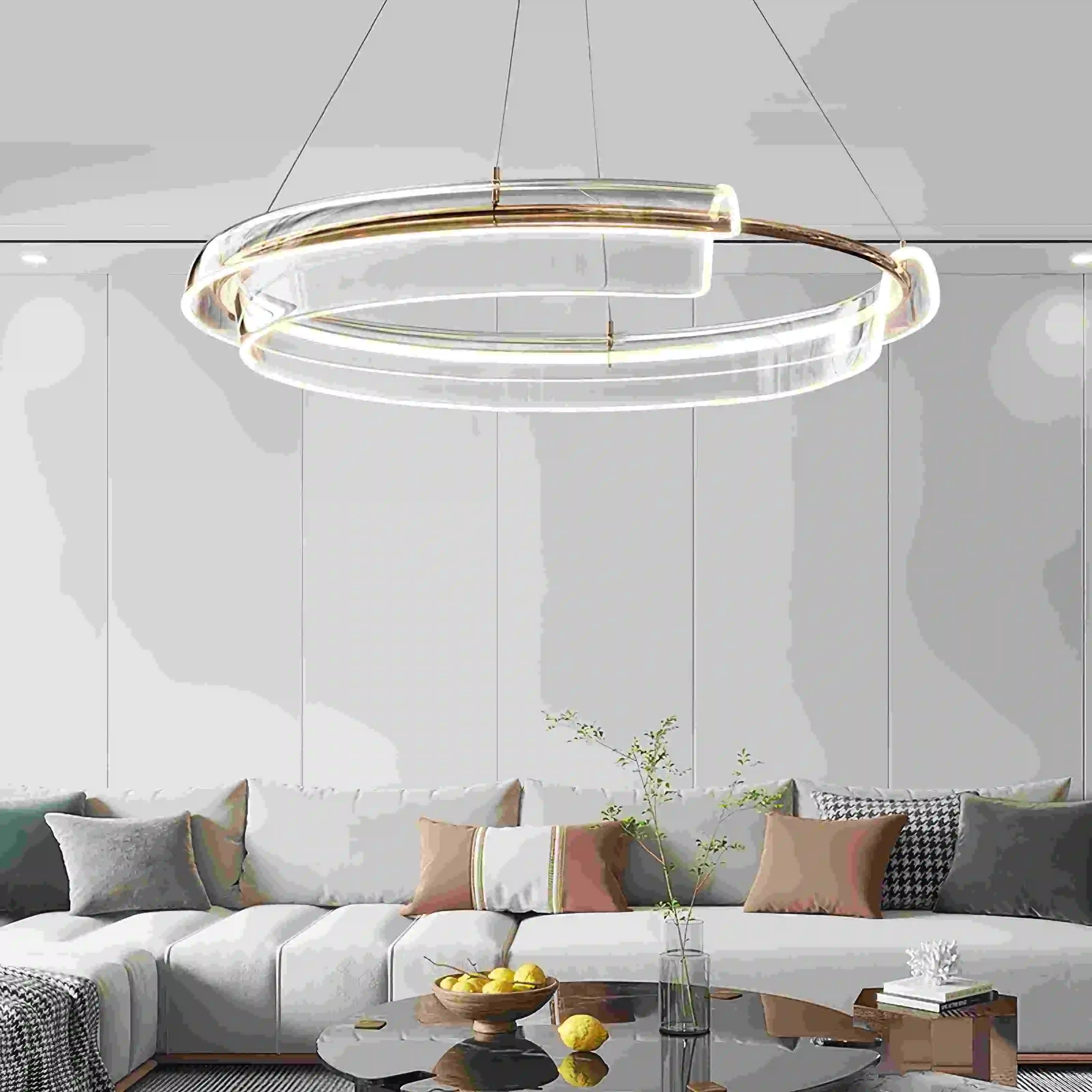 Feyran Iron Acrylic Circular Chandelier for Living Room