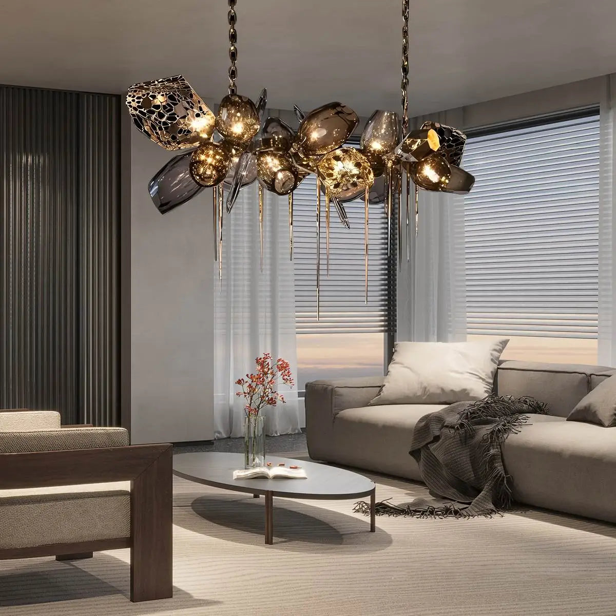 Feyran Kallisto Sculptural Glass Chandelier for Dining Room