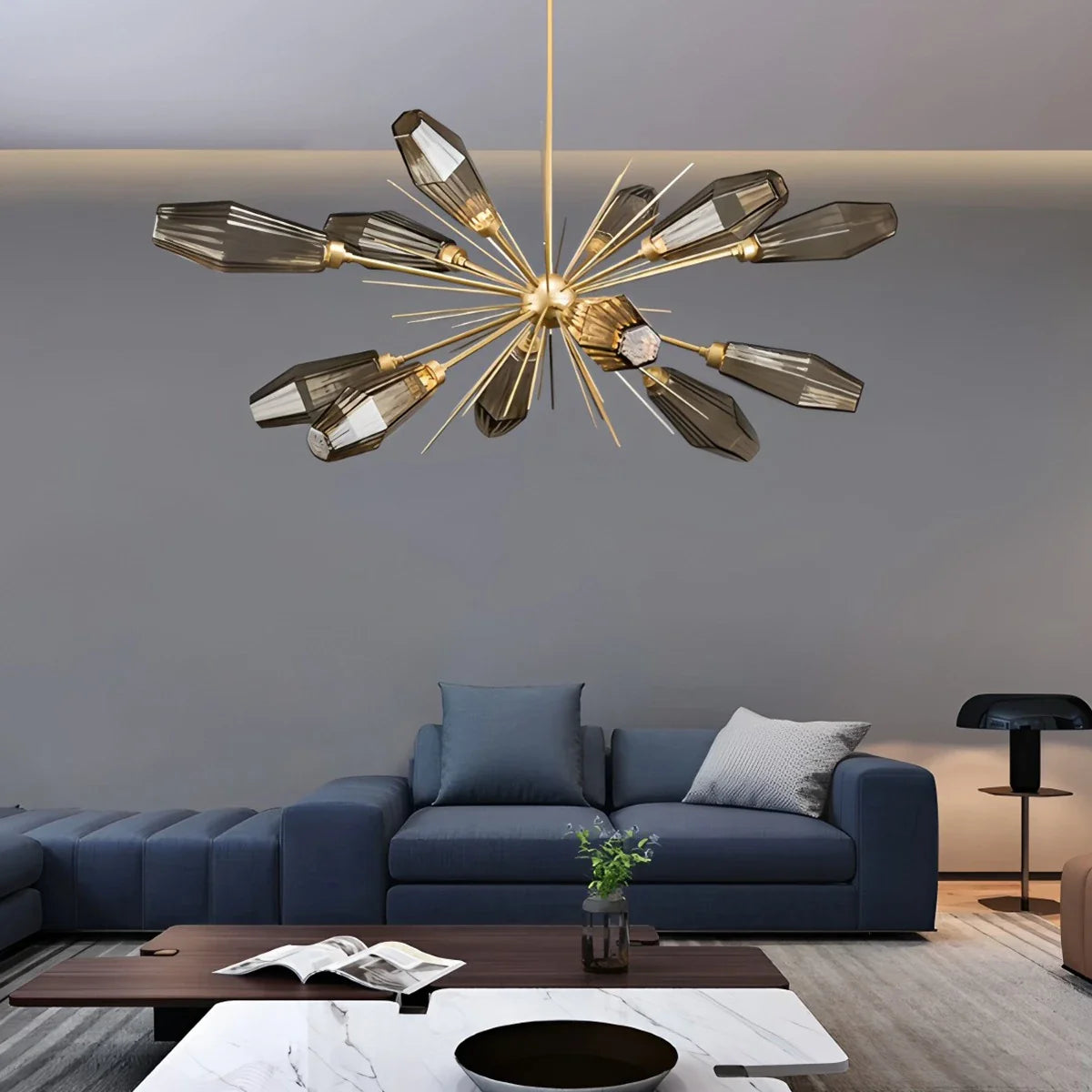 Feyran Kristal Rock Glass Chandelier for Dining Room